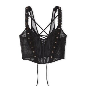 Victoria’s Secret Corset Top S Black Lace Grommet Strappy Festival NWT